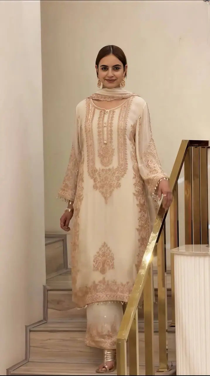 Zari Sequin Embroidered Palazzo Suit