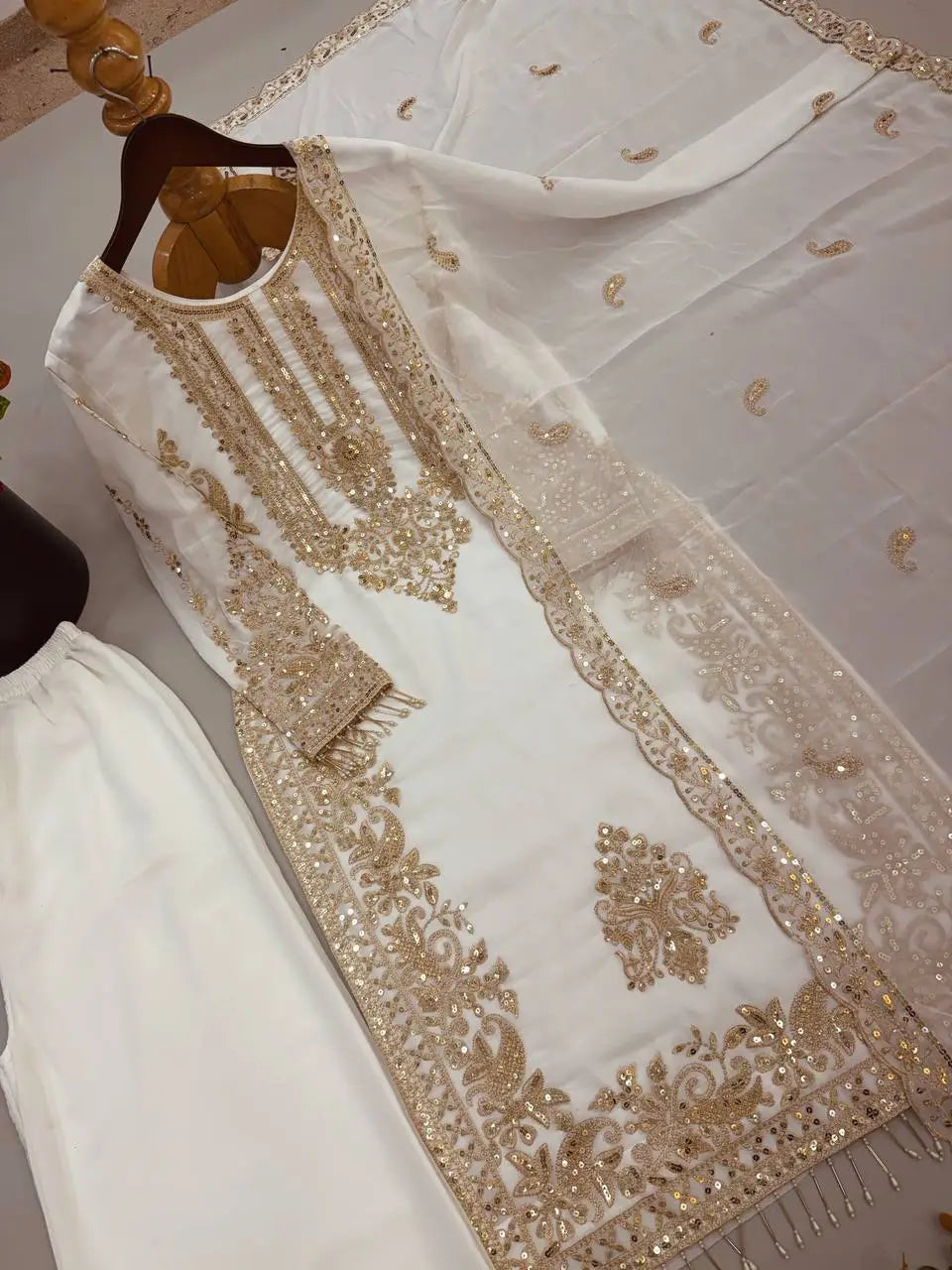 Zari Sequin Embroidered Palazzo Suit