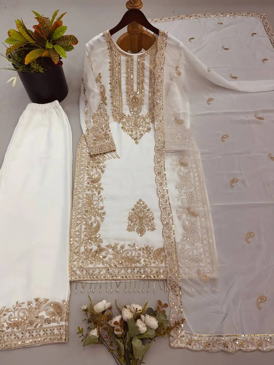 Zari Sequin Embroidered Palazzo Suit
