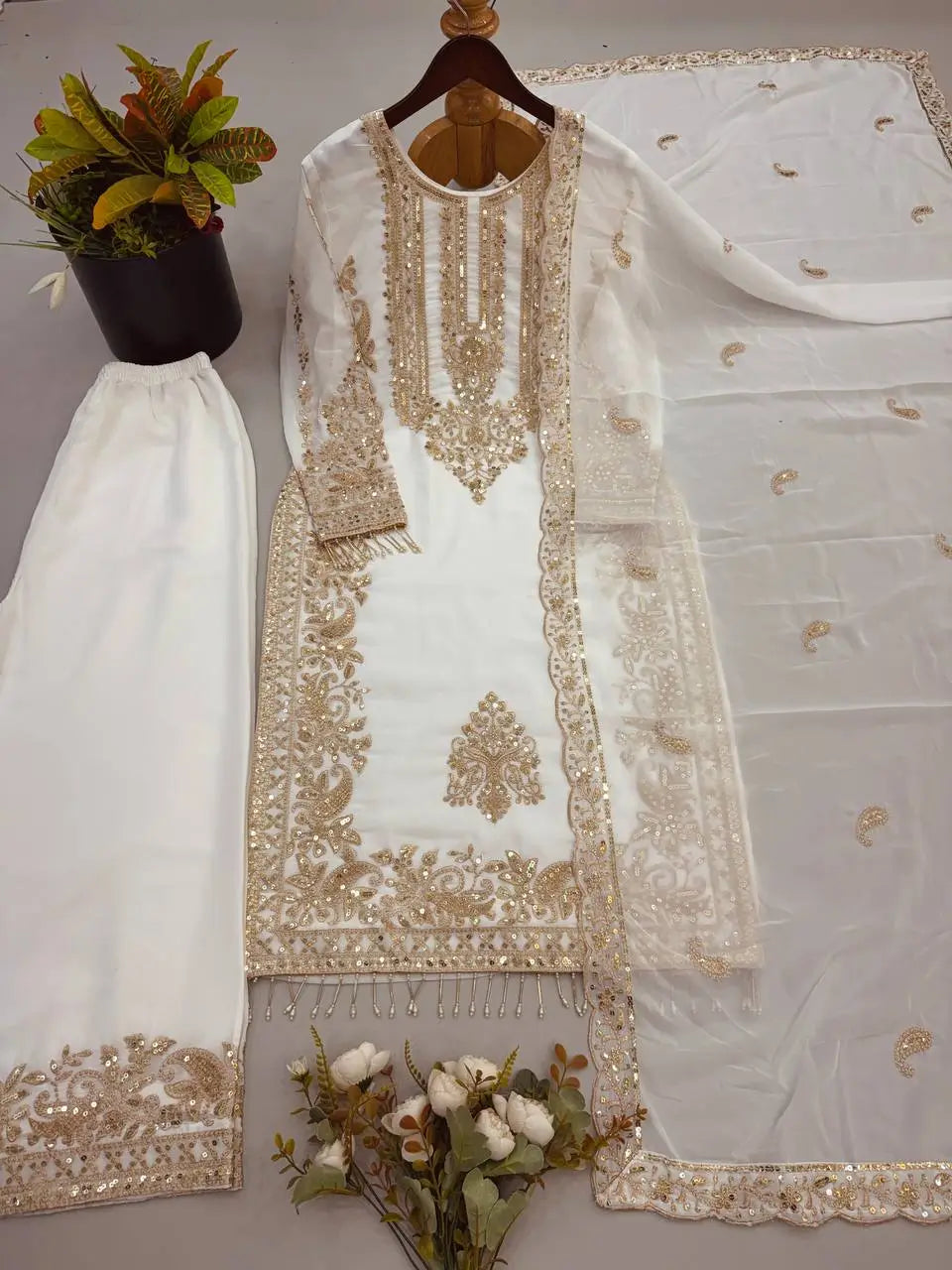 Zari Sequin Embroidered Palazzo Suit