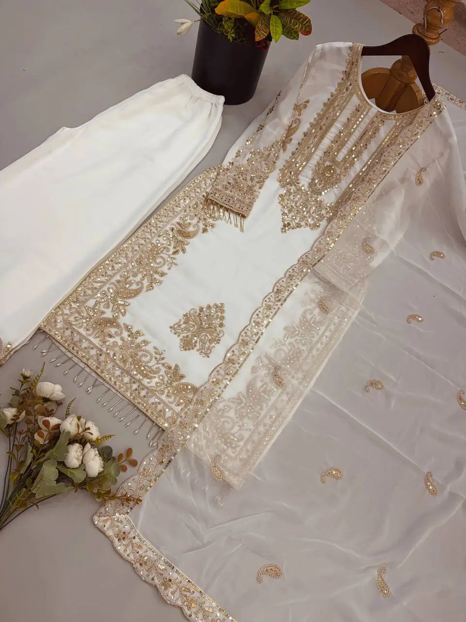Zari Sequin Embroidered Palazzo Suit