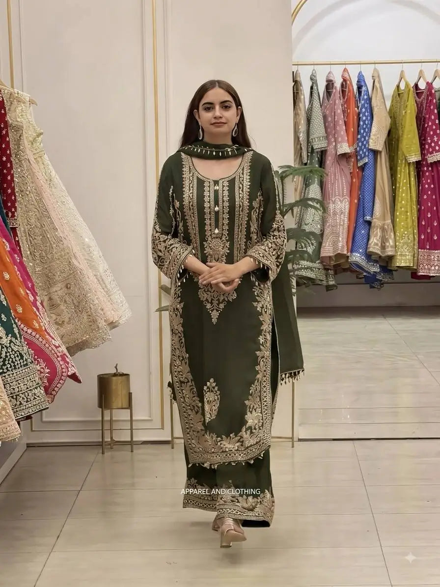Zari Sequin Embroidered Palazzo Suit