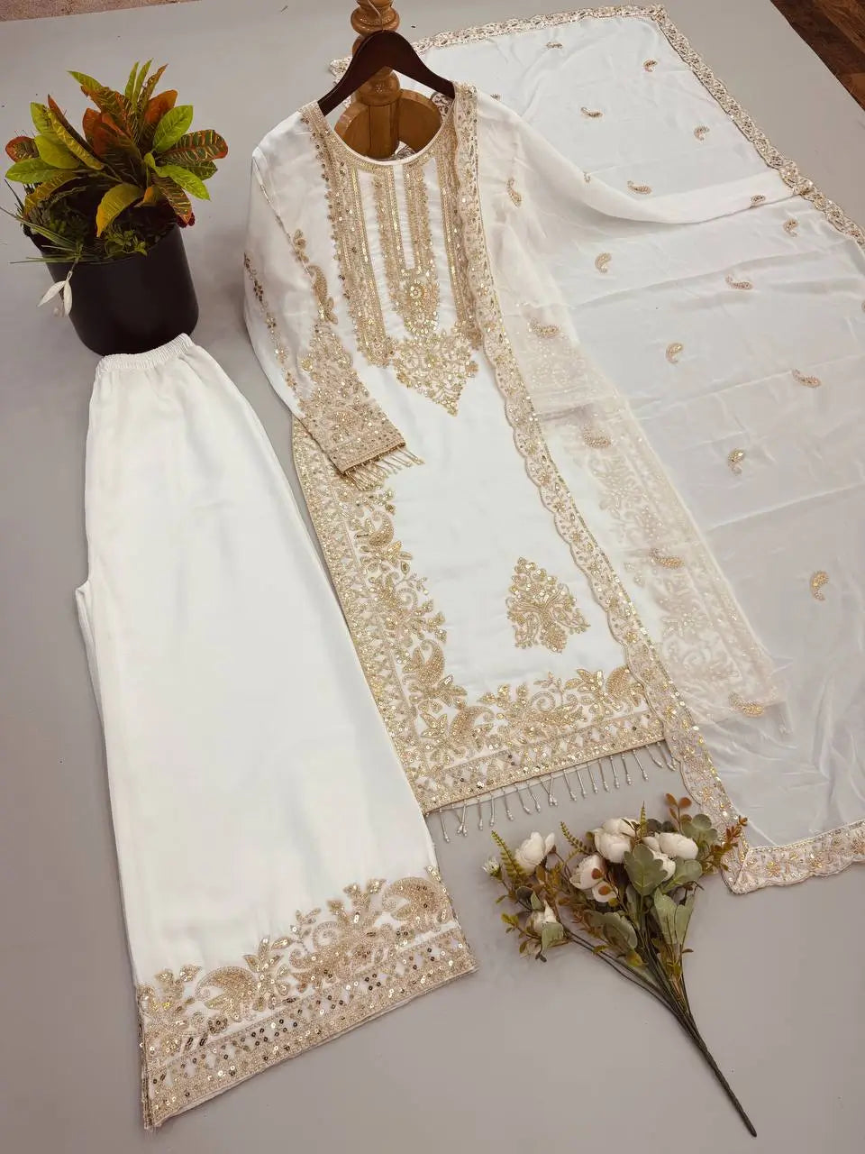 Zari Sequin Embroidered Palazzo Suit