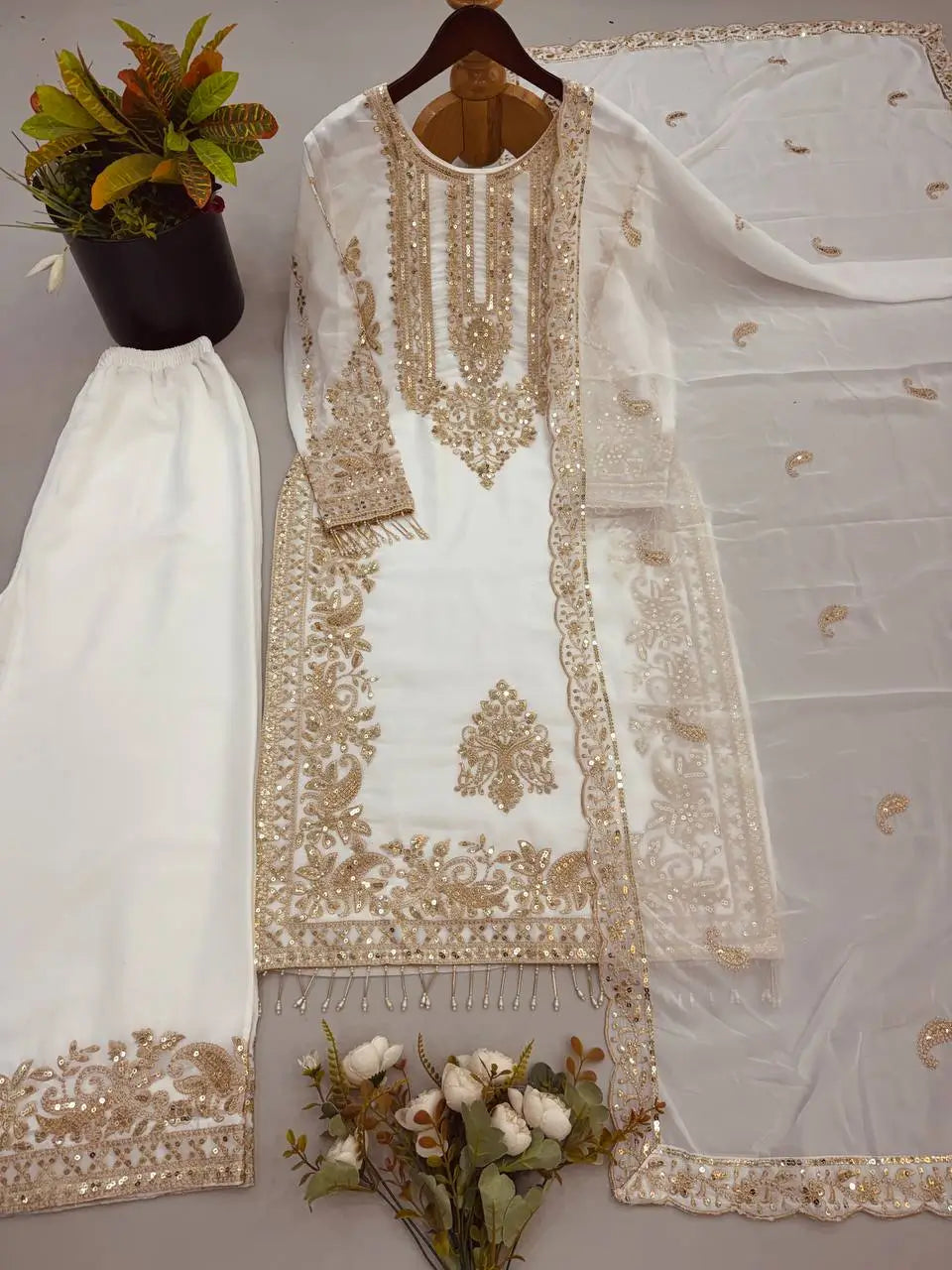 Zari Sequin Embroidered Palazzo Suit