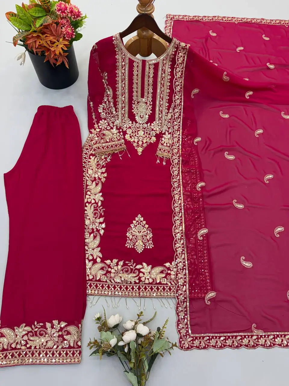 Zari Sequin Embroidered Palazzo Suit