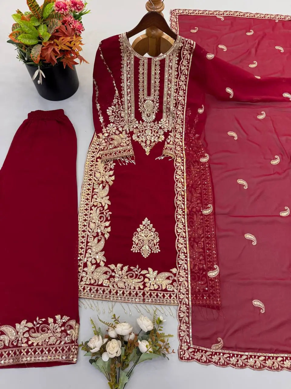 Zari Sequin Embroidered Palazzo Suit