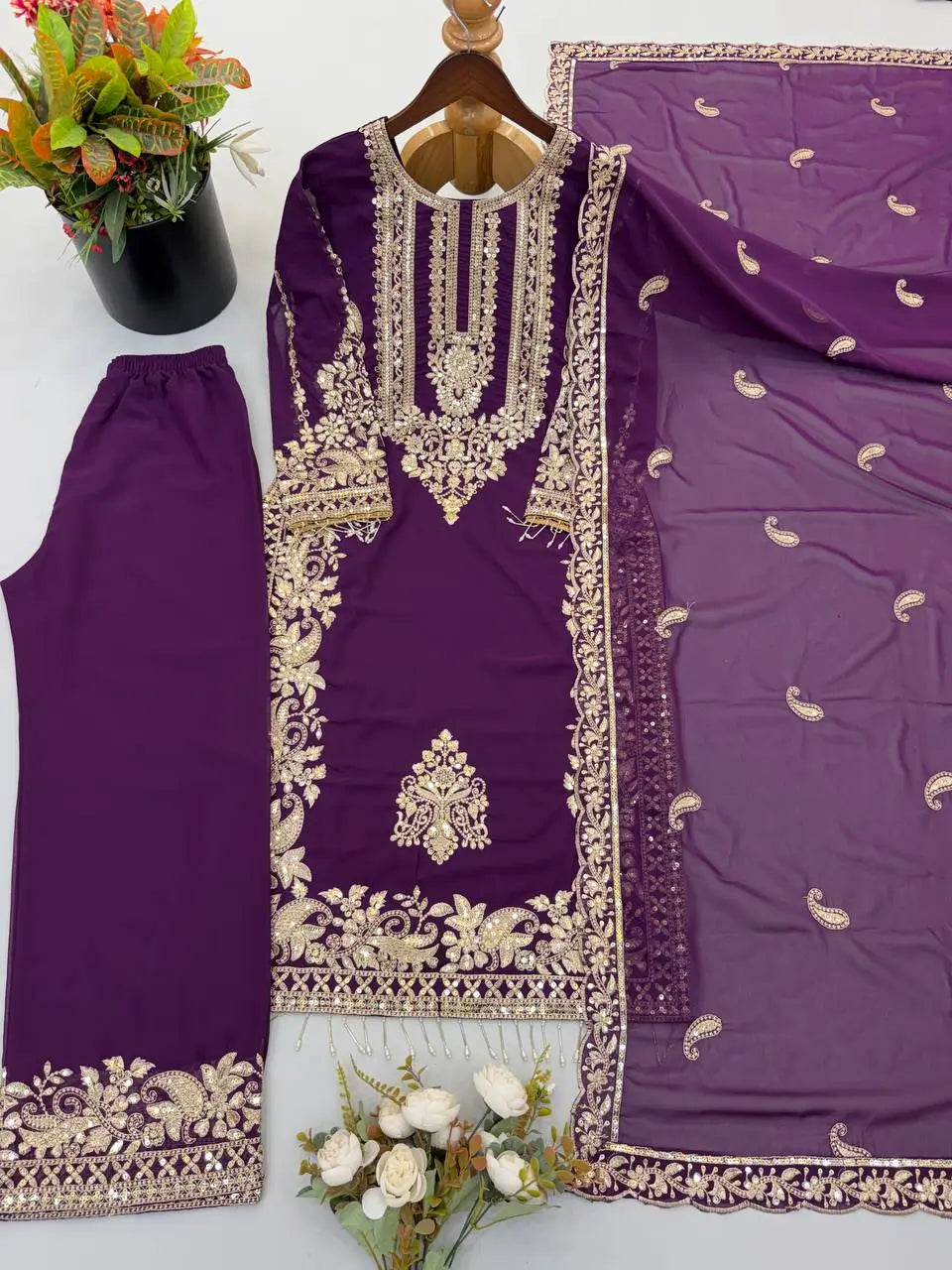 Zari Sequin Embroidered Palazzo Suit