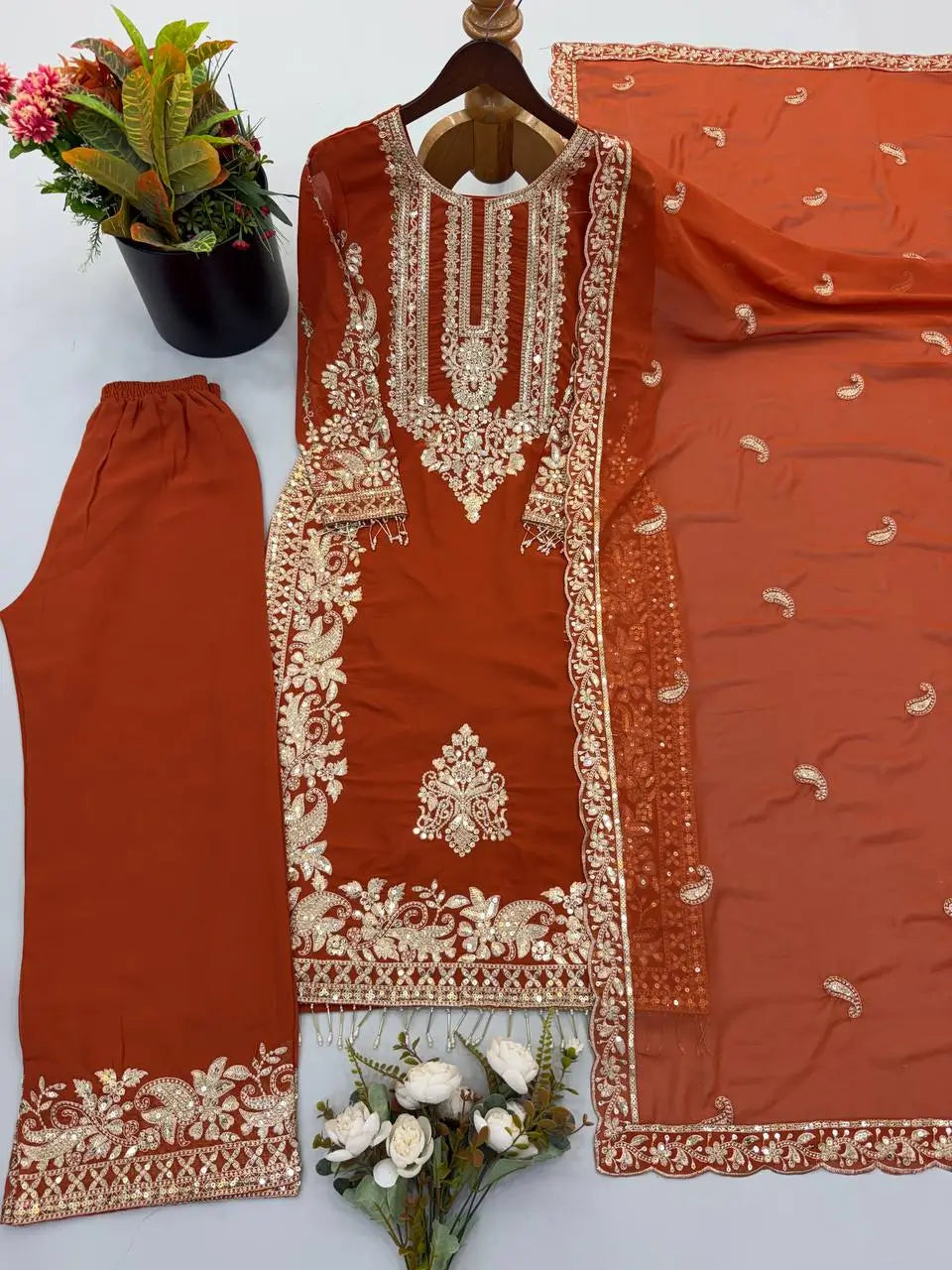 Zari Sequin Embroidered Palazzo Suit