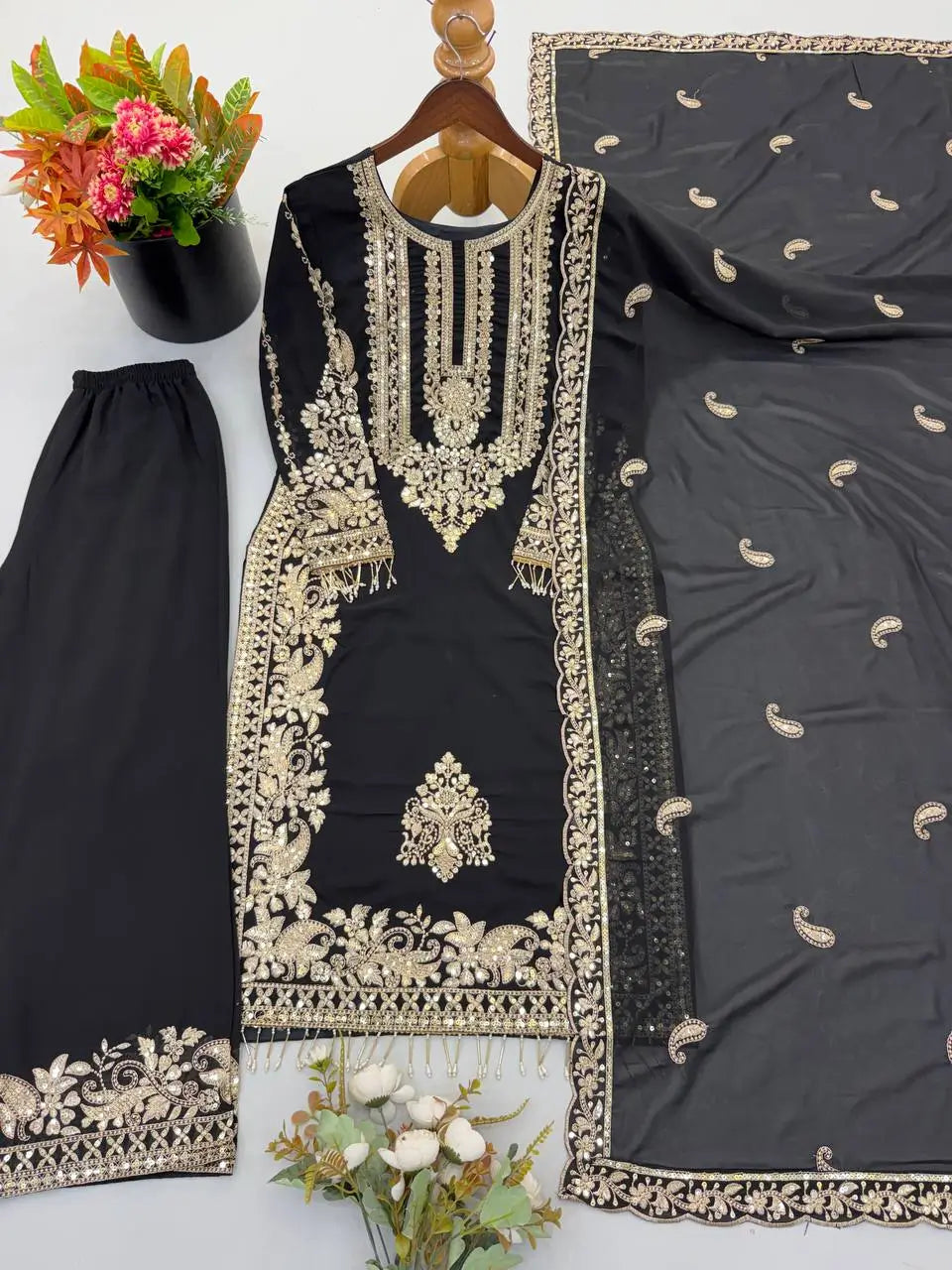 Zari Sequin Embroidered Palazzo Suit