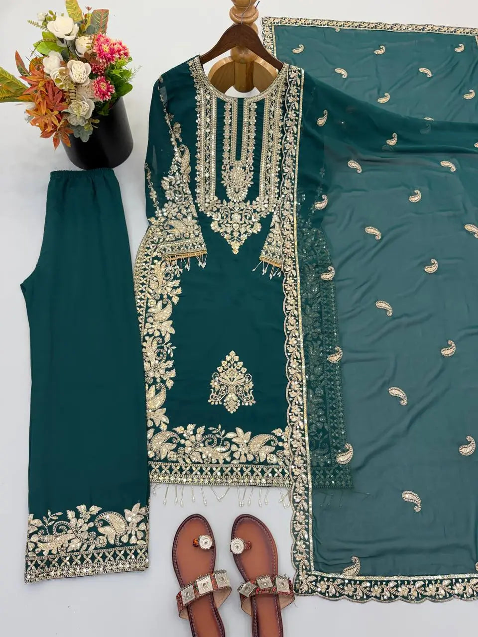 Zari Sequin Embroidered Palazzo Suit