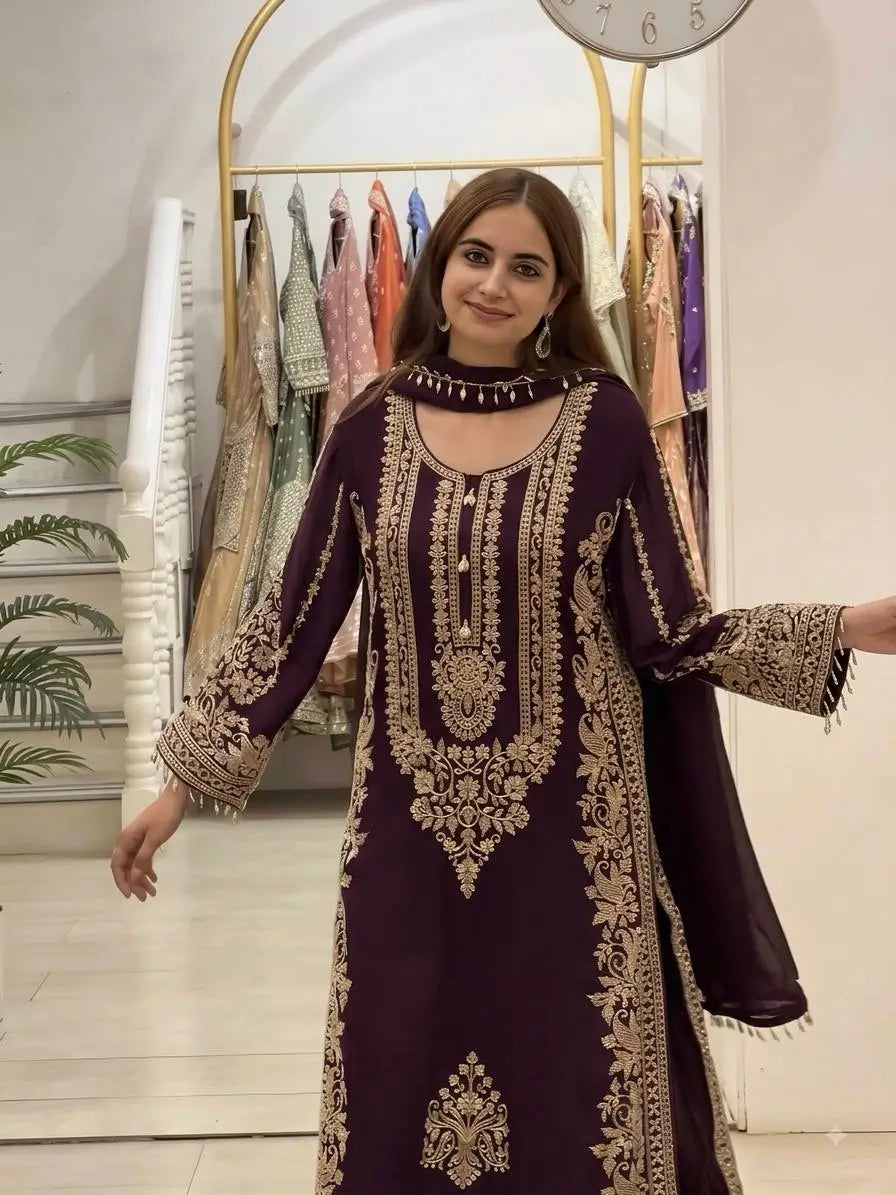 Zari Sequin Embroidered Palazzo Suit