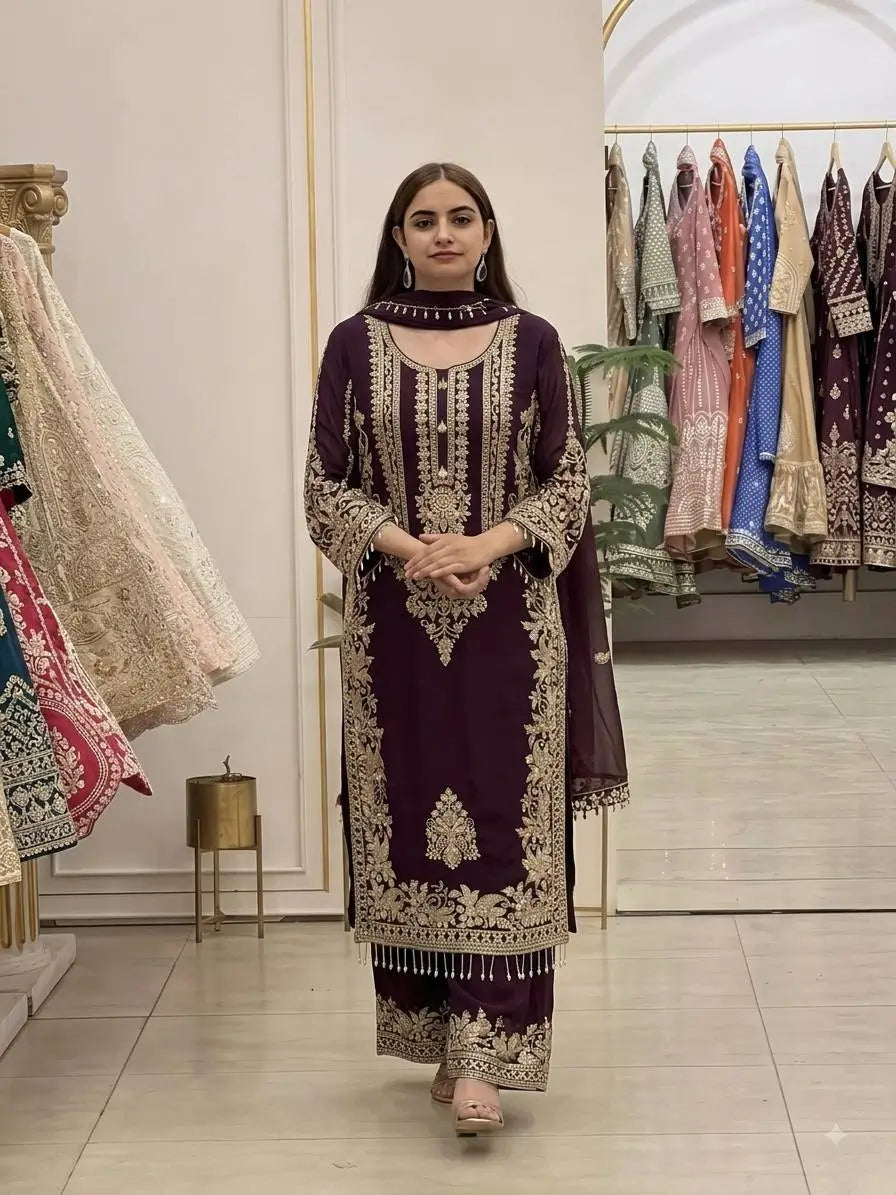 Zari Sequin Embroidered Palazzo Suit