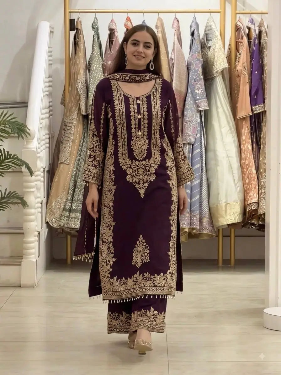 Zari Sequin Embroidered Palazzo Suit
