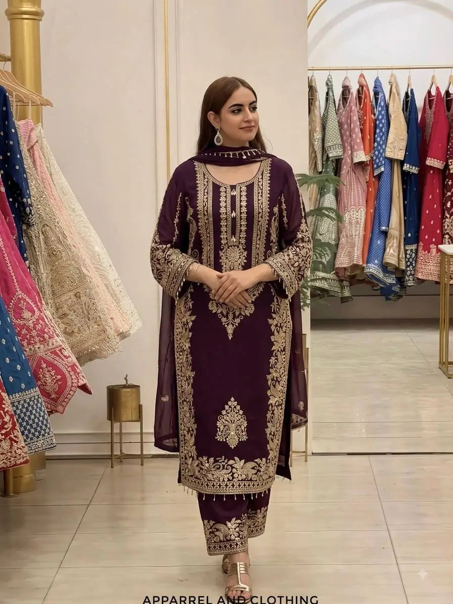 Zari Sequin Embroidered Palazzo Suit