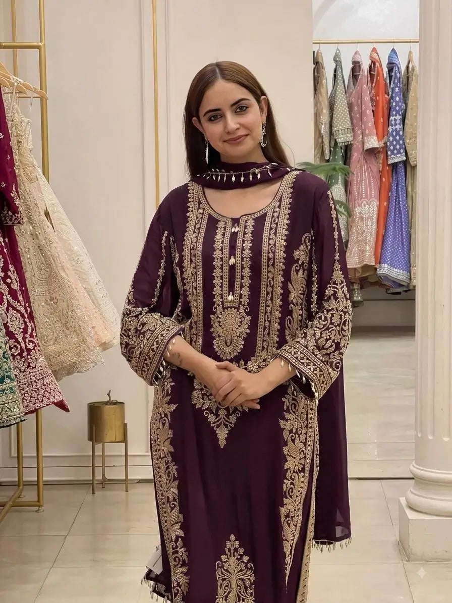 Zari Sequin Embroidered Palazzo Suit