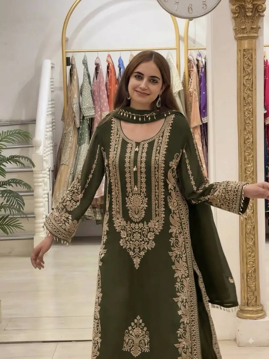 Zari Sequin Embroidered Palazzo Suit