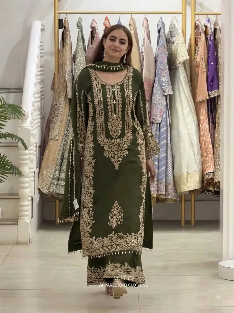 Zari Sequin Embroidered Palazzo Suit