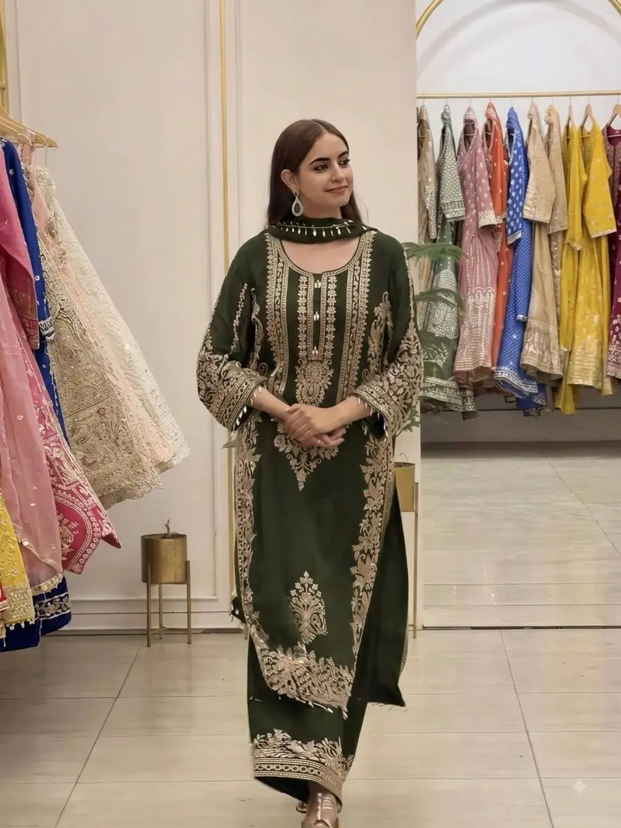 Zari Sequin Embroidered Palazzo Suit