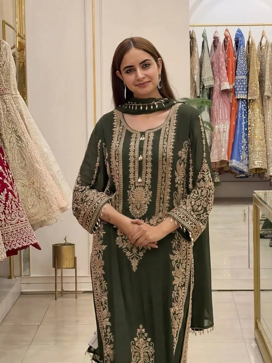 Zari Sequin Embroidered Palazzo Suit