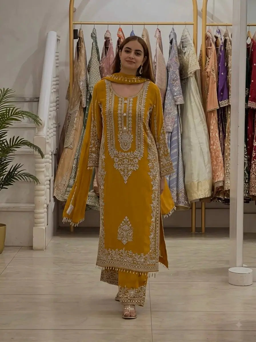 Zari Sequin Embroidered Palazzo Suit