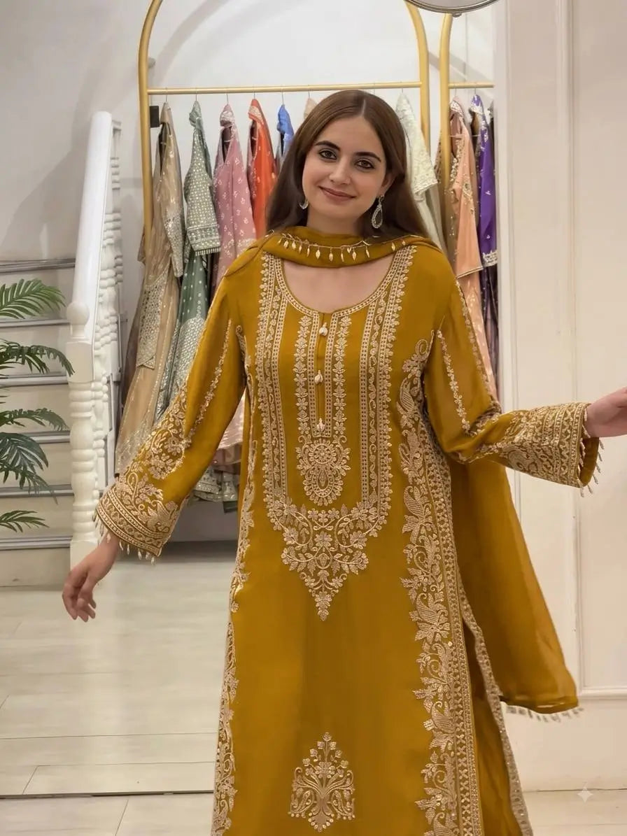 Zari Sequin Embroidered Palazzo Suit