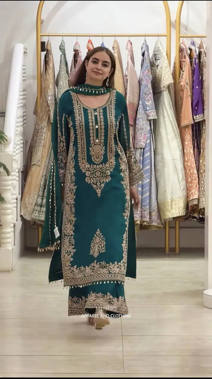 Zari Sequin Embroidered Palazzo Suit
