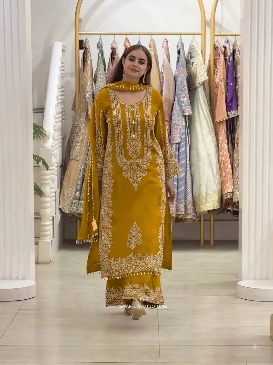 Zari Sequin Embroidered Palazzo Suit