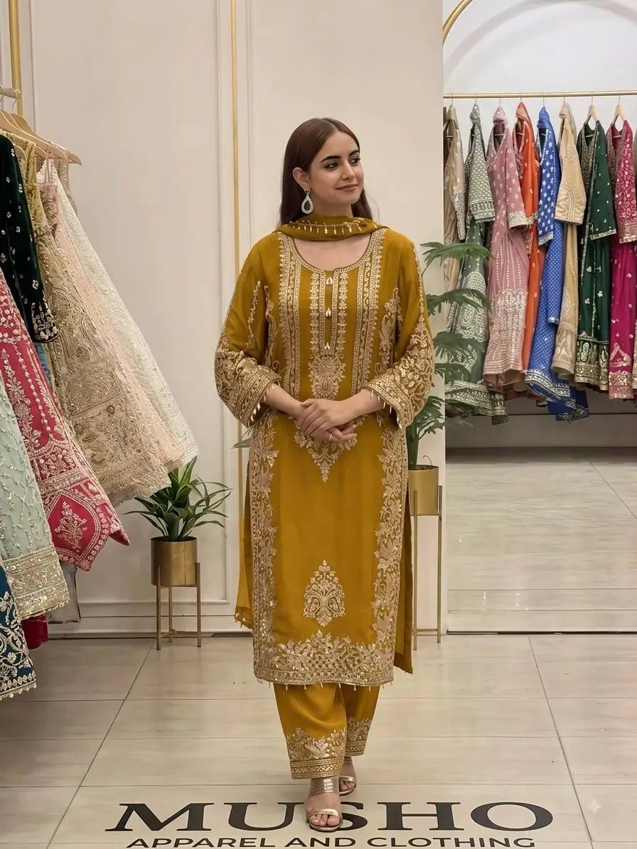 Zari Sequin Embroidered Palazzo Suit