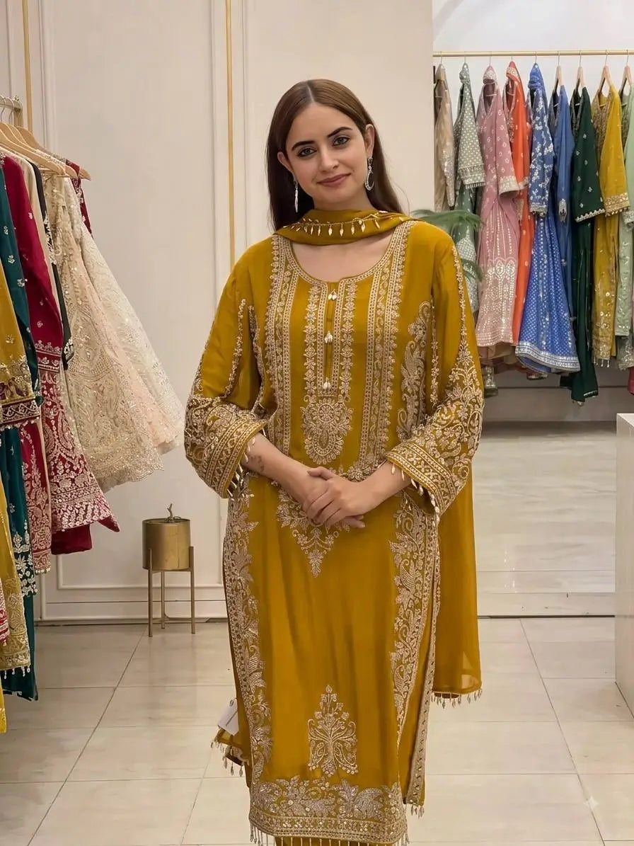 Zari Sequin Embroidered Palazzo Suit