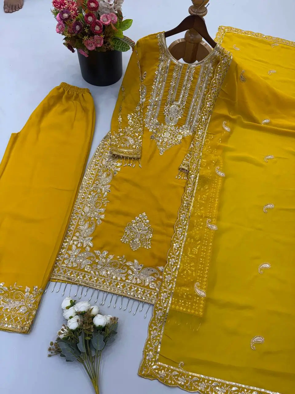 Zari Sequin Embroidered Palazzo Suit