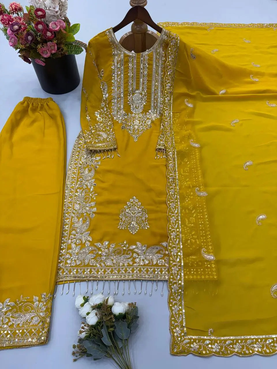 Zari Sequin Embroidered Palazzo Suit