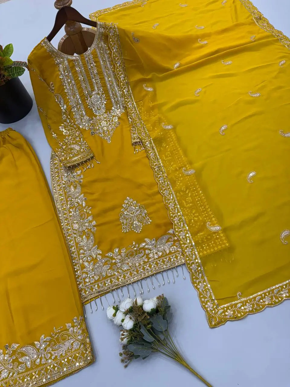 Zari Sequin Embroidered Palazzo Suit
