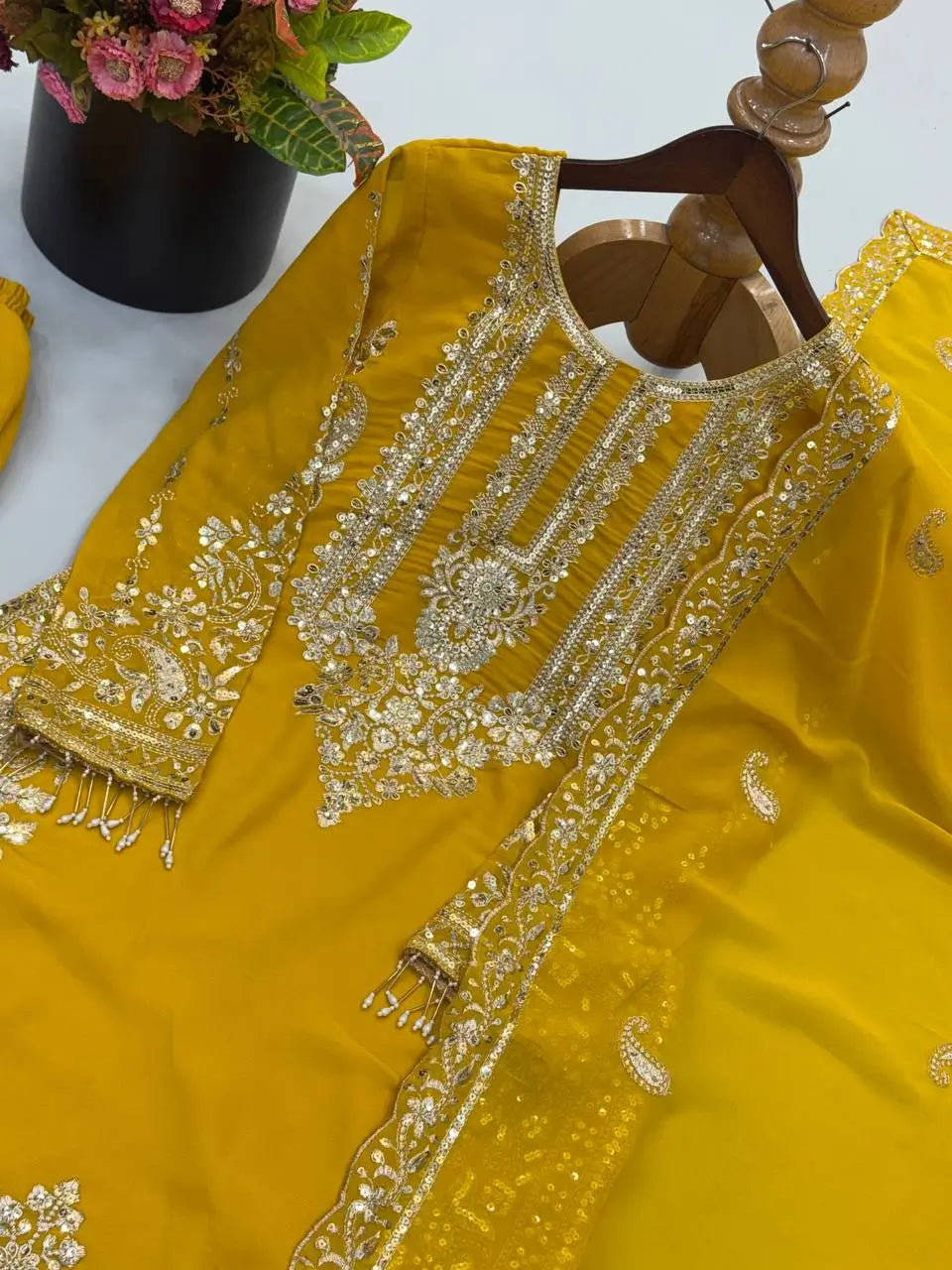 Zari Sequin Embroidered Palazzo Suit