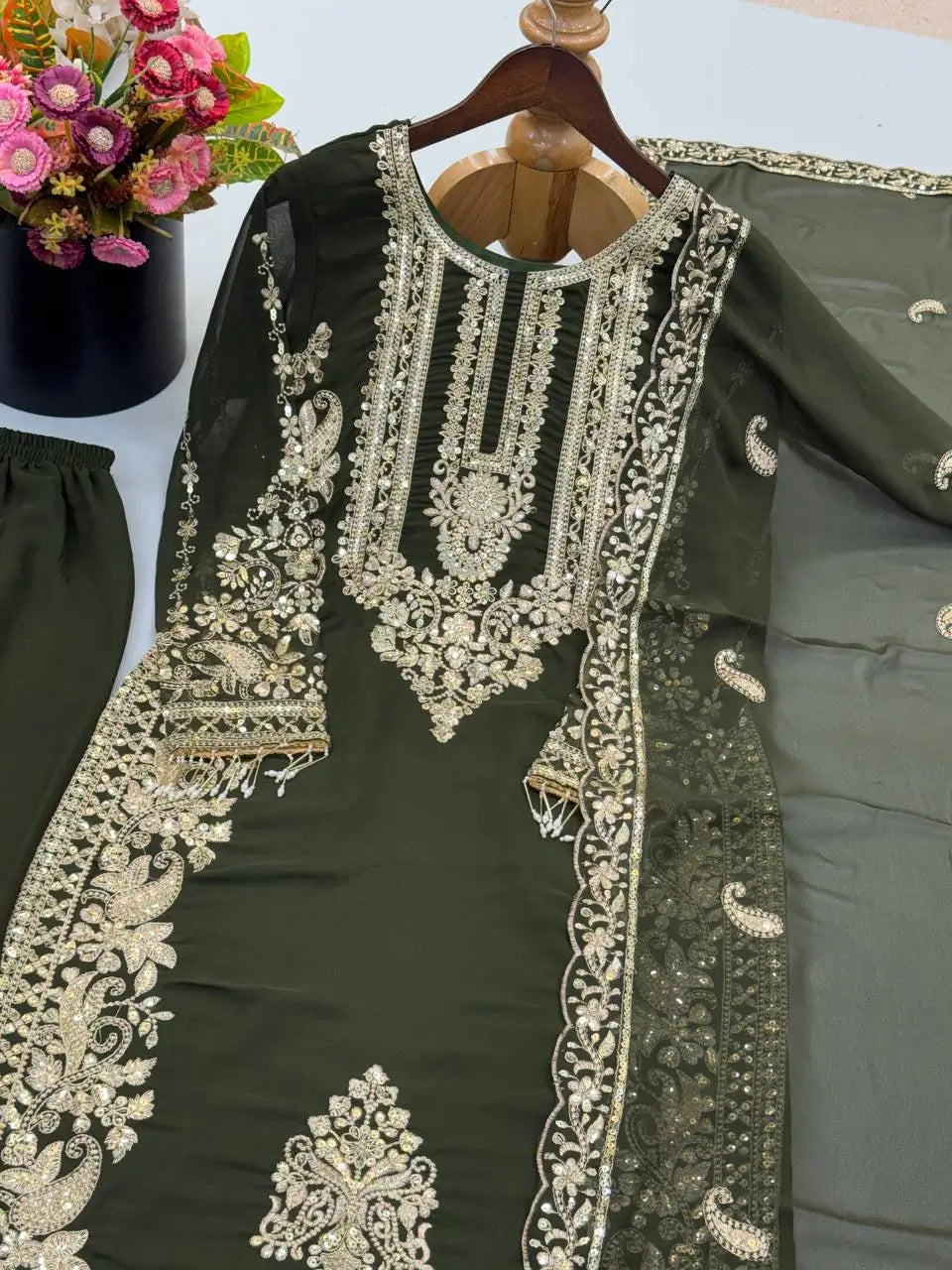 Zari Sequin Embroidered Palazzo Suit