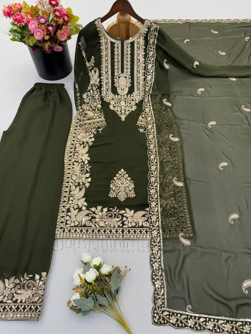 Zari Sequin Embroidered Palazzo Suit