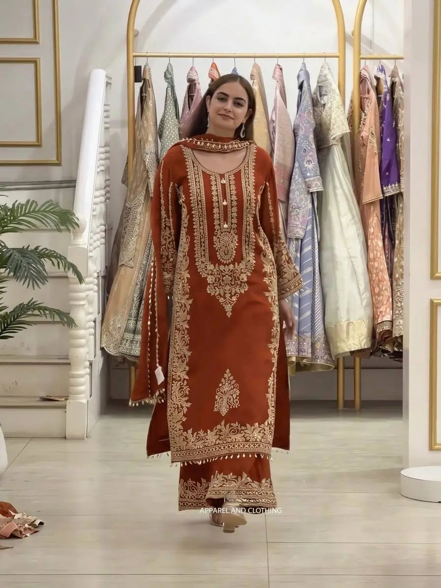 Zari Sequin Embroidered Palazzo Suit