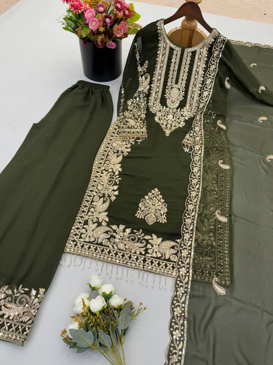 Zari Sequin Embroidered Palazzo Suit