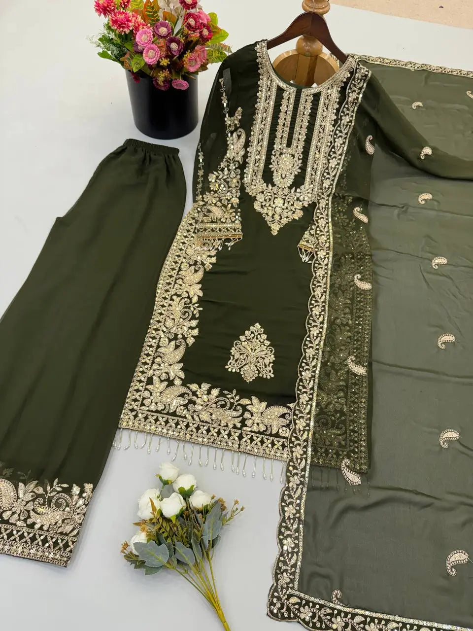 Zari Sequin Embroidered Palazzo Suit