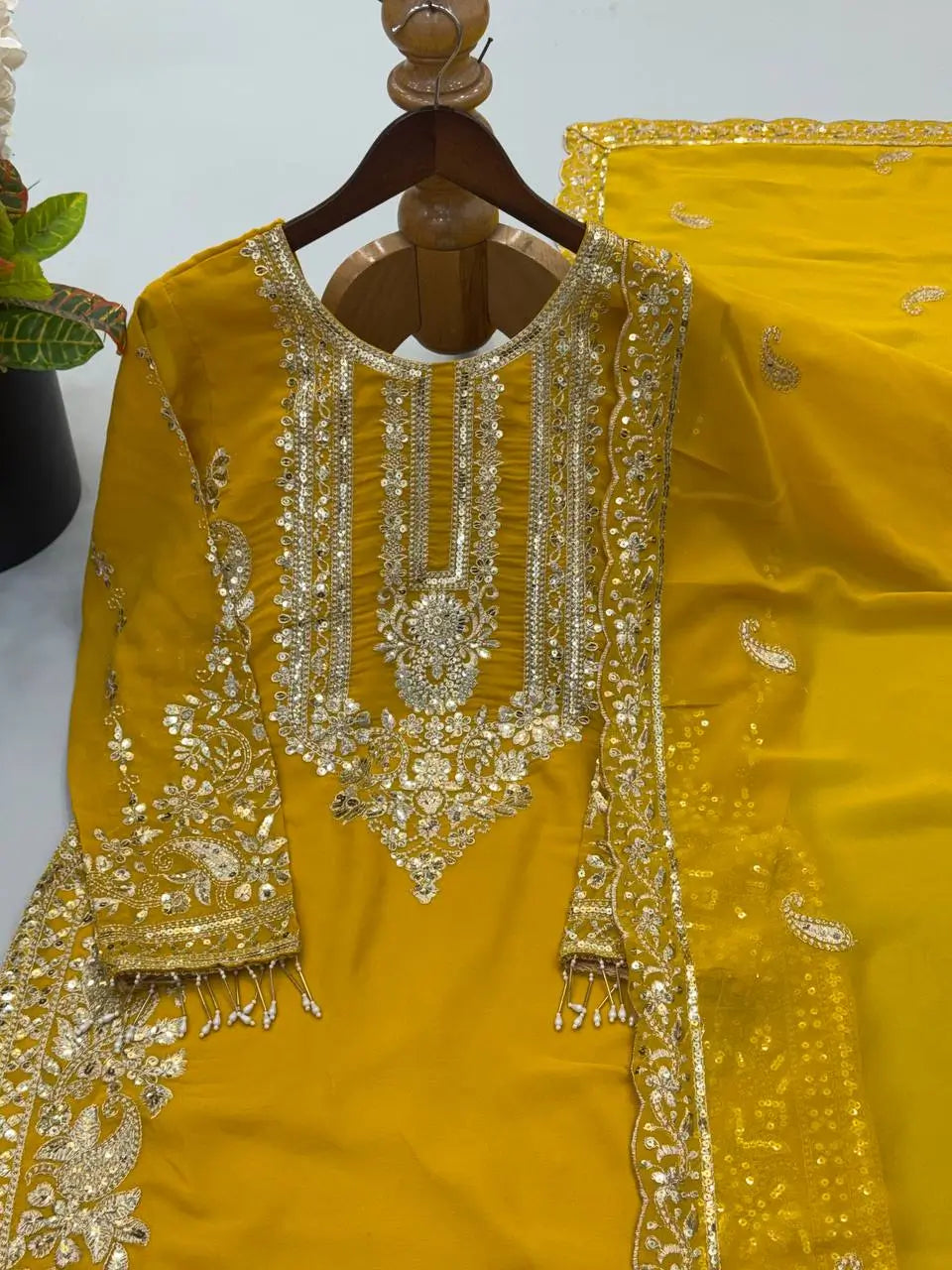 Zari Sequin Embroidered Palazzo Suit