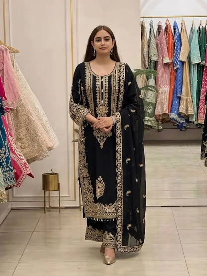 Zari Sequin Embroidered Palazzo Suit
