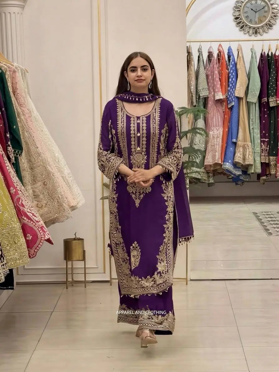 Zari Sequin Embroidered Palazzo Suit