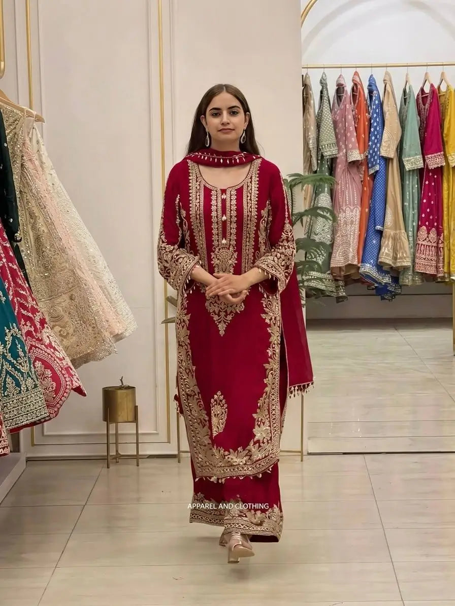 Zari Sequin Embroidered Palazzo Suit