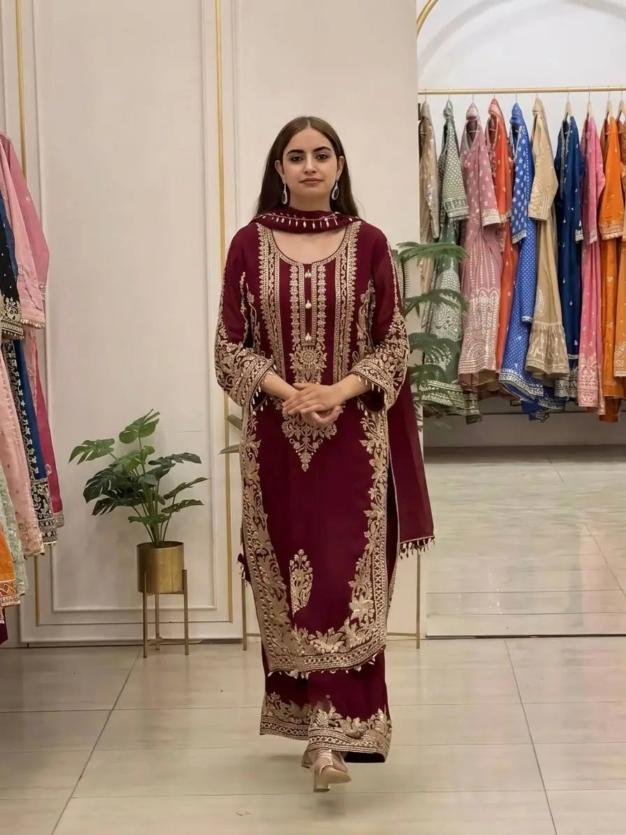Zari Sequin Embroidered Palazzo Suit
