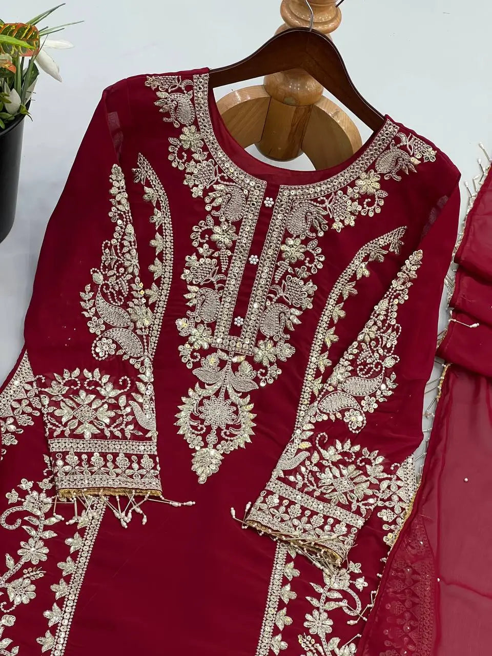 Zari Sequin Georgette Embroidered Palazzo Suit