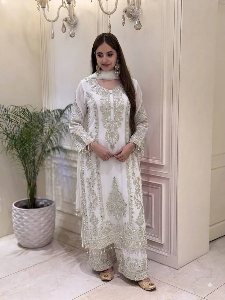 Zari Sequin Georgette Embroidered Palazzo Suit