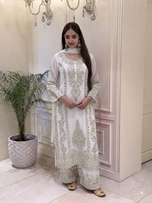 Zari Sequin Georgette Embroidered Palazzo Suit