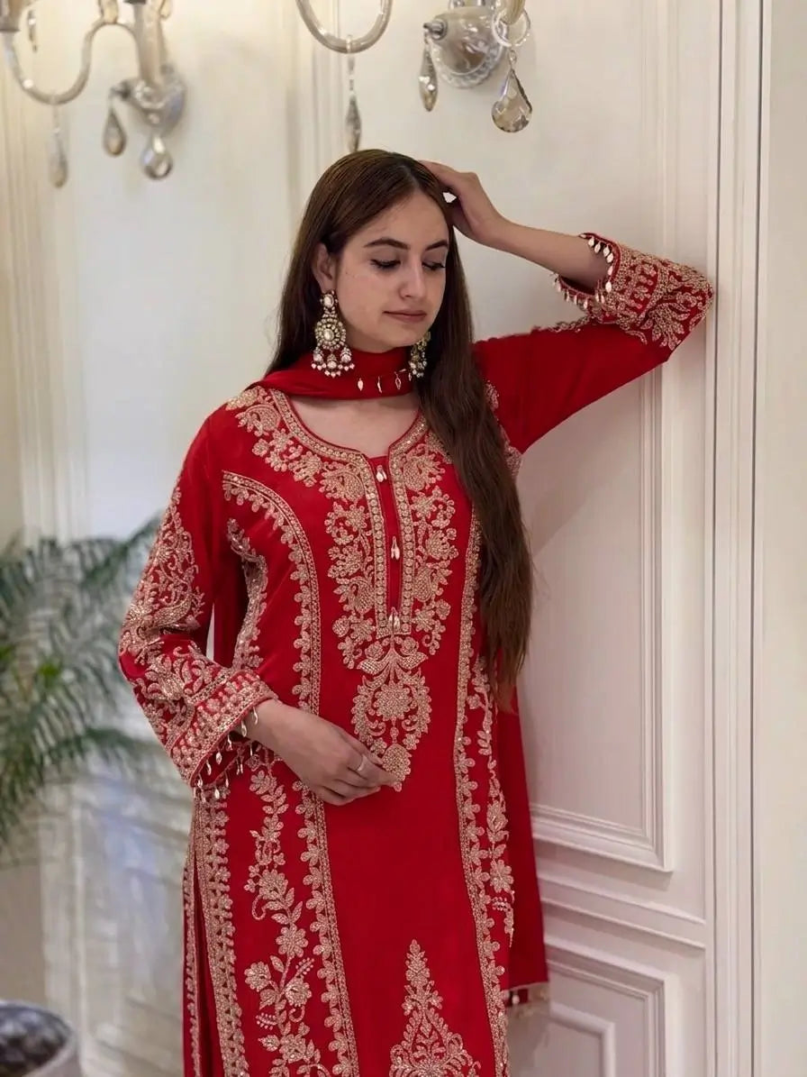 Zari Sequin Georgette Embroidered Palazzo Suit