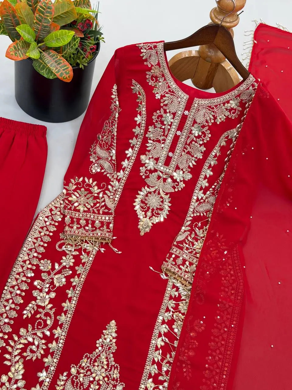 Zari Sequin Georgette Embroidered Palazzo Suit