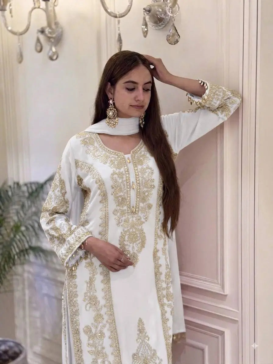 Zari Sequin Georgette Embroidered Palazzo Suit