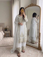 Zari Sequin Georgette Embroidered Palazzo Suit
